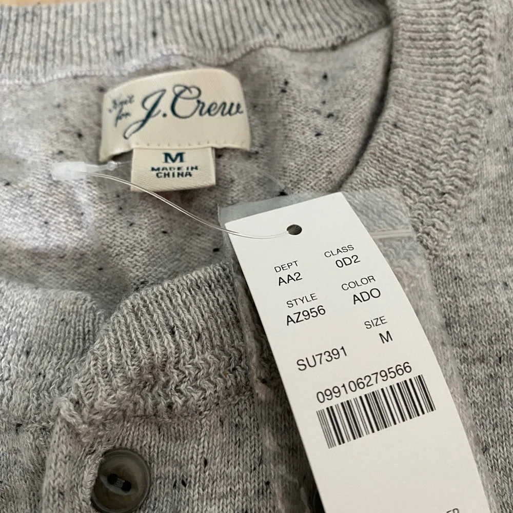 J CREW Sweater Men M Gray Cotton Silk Donegal Flecked Henley Pullover AZ956 - Picture 5 of 8